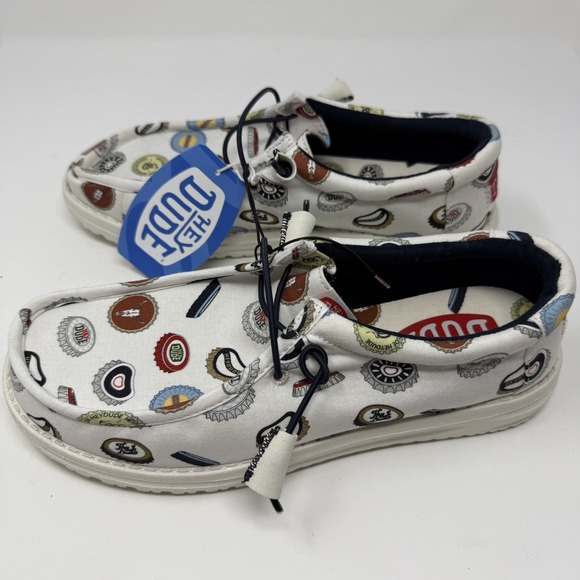 Hey Dude Wally Mens 9 White Spring Break Beer Bash Alcohol Slip On Loafer NEW - Picture 5 of 8